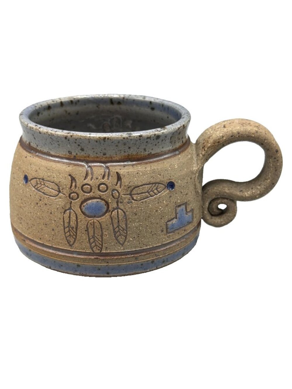 Barnes Pottery Stoneware 10 oz Mug Southwest Art Native American Blue Signed